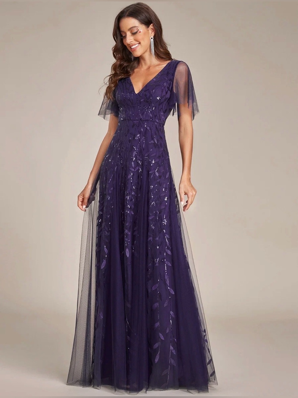 Ever Pretty NWT Plus Size 20 Deep Purple Sequin Dress Formal Hoco Prom
